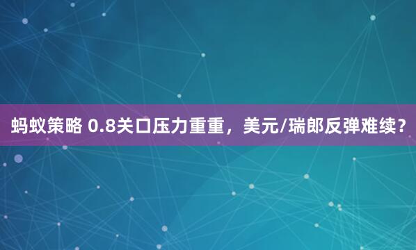 蚂蚁策略 0.8关口压力重重，美元/瑞郎反弹难续？