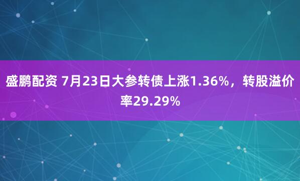 盛鹏配资 7月23日大参转债上涨1.36%，转股溢价率29.29%