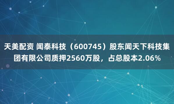 天美配资 闻泰科技（600745）股东闻天下科技集团有限公司质押2560万股，占总股本2.06%